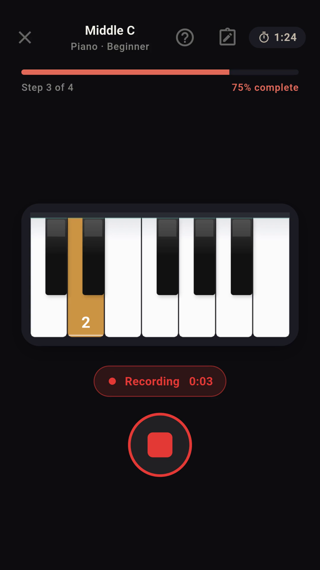 Piano lesson — recording yourself playing Middle C